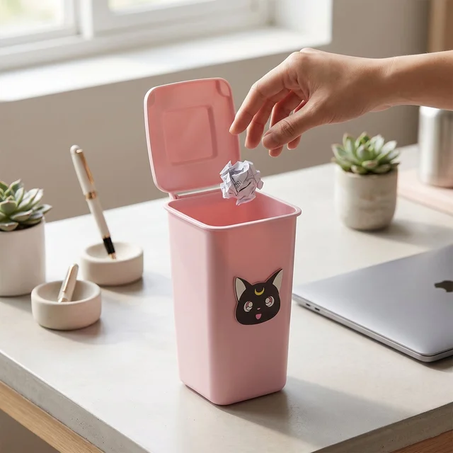 Mini Trash Can Pen Stand – Cute Desk Organizer with Lid