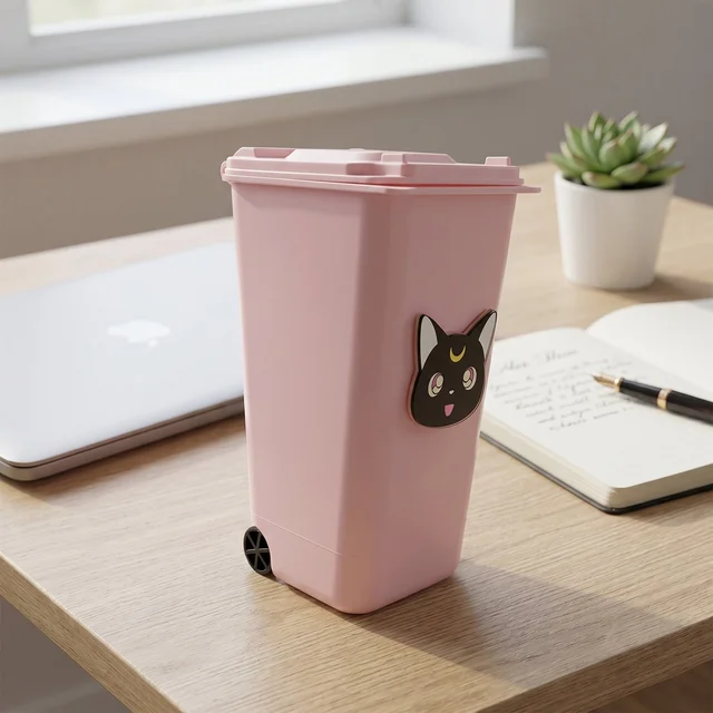 Mini Trash Can Pen Stand – Cute Desk Organizer with Lid