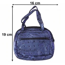 Mini Zipper Handbag – Metallic Blue Ostrich Pattern for Women