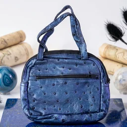 Mini Zipper Handbag – Metallic Blue Ostrich Pattern for Women