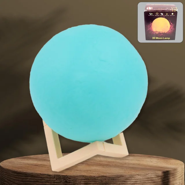 Moon Night Lamp – Blue 3D LED with Plastic Stand | Indo Glow