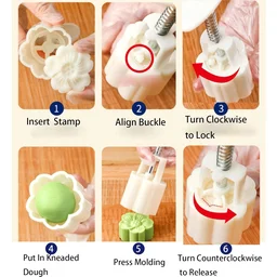 Mooncake Press Mold – 4 Floral Stamps for Perfect Baking