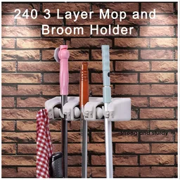 Mop and Broom Holder – 3 Layer Wall Organizer for Home | GlimmerHome