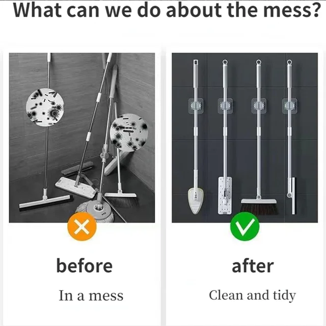 Mop & Broom Holder Clips – Strong Self-Adhesive Grip Set