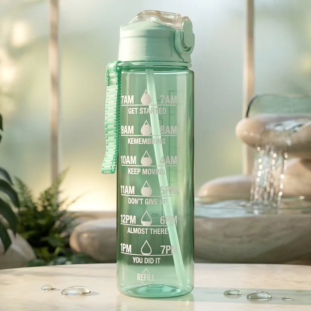 Motivational Water Bottle – 900ML with Time Marker & Flip Lid