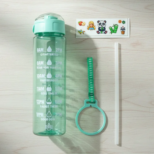 Motivational Water Bottle – 900ML with Time Marker & Flip Lid
