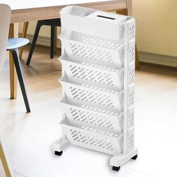 Movable Plastic Bookshelf – Large 5-Tier Rotatable Organizer