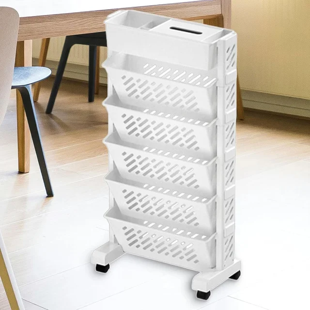 Movable Plastic Bookshelf – Large 5-Tier Rotatable Organizer