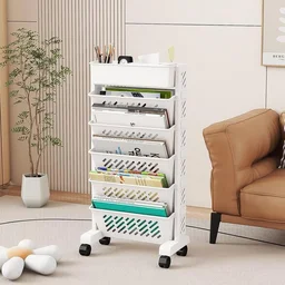 Movable Plastic Bookshelf – Large 5-Tier Rotatable Organizer