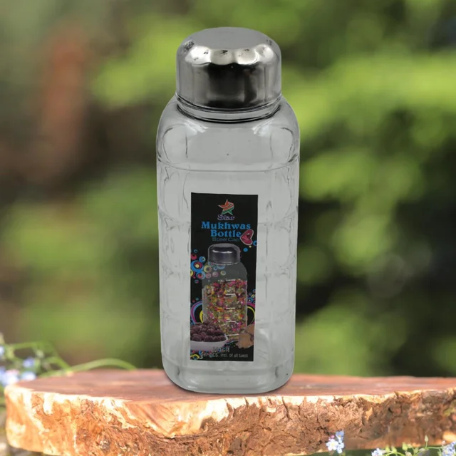 Mukhwas Bottle – Transparent Plastic with Steel Cap | Velvet Wheels