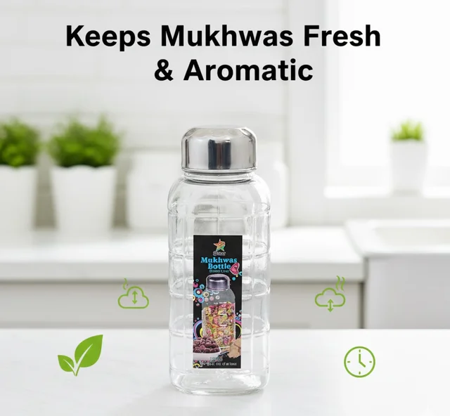 Mukhwas Bottle – Transparent Plastic with Steel Cap | Velvet Wheels