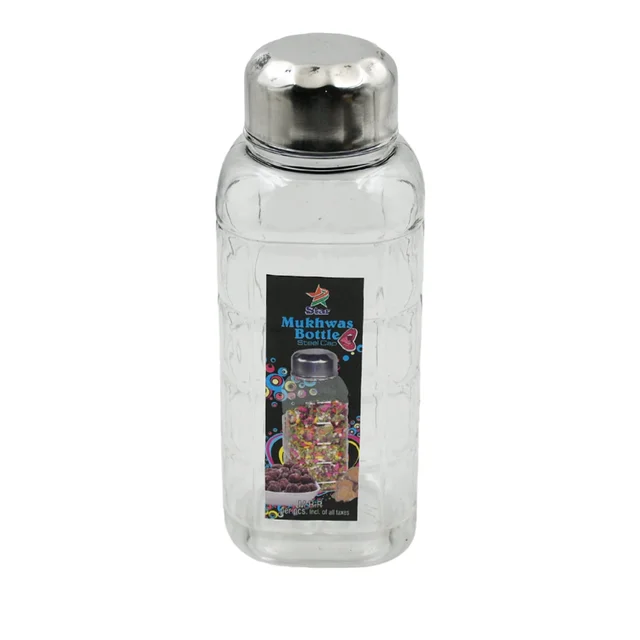 Mukhwas Bottle – Transparent Plastic with Steel Cap | Velvet Wheels
