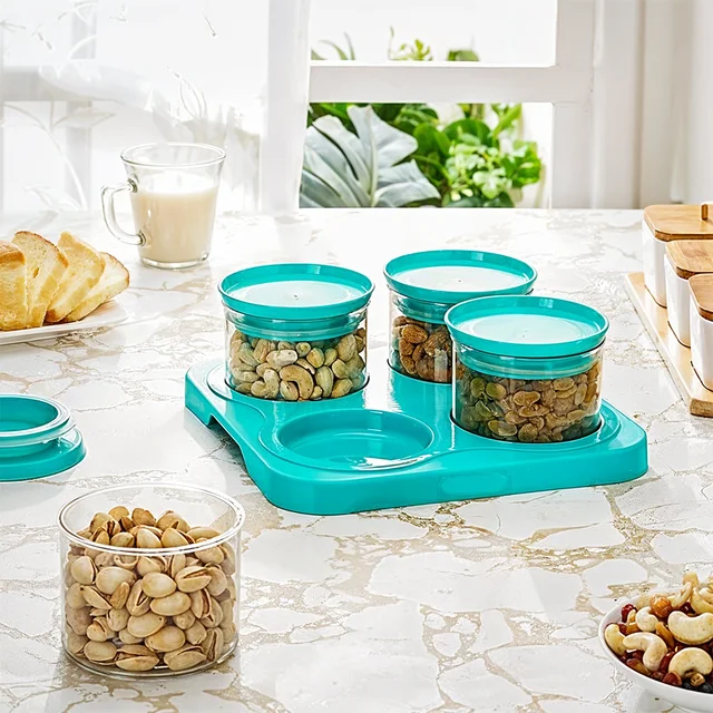 Mukhwas Dani Set – Airtight 4 Pc Jars with Stylish Tray | Organivo