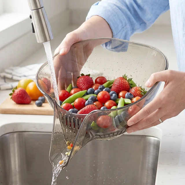 Multipurpose Fruit Vegetable Strainer – Built-in Drain for Easy Rinsing