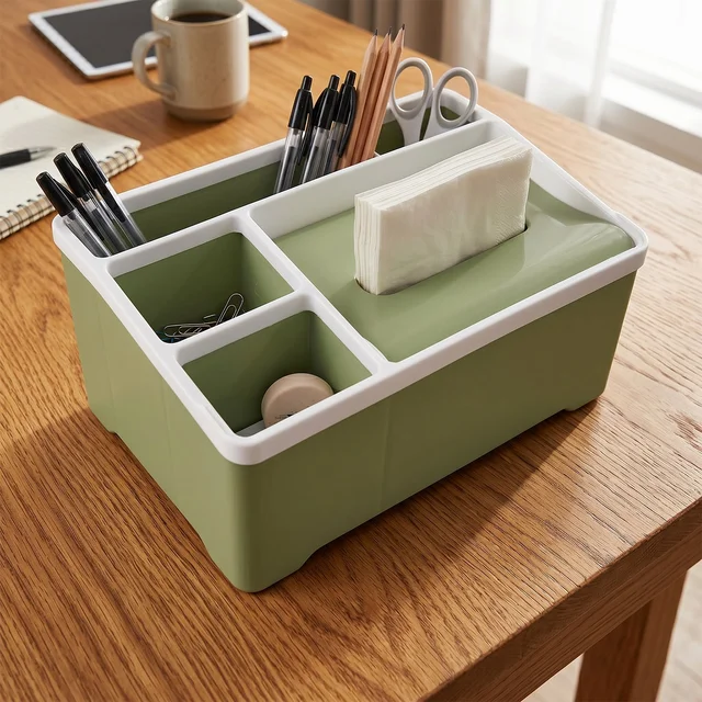 Multipurpose Plastic Organizer Box – Neat Storage with Tissue Holder