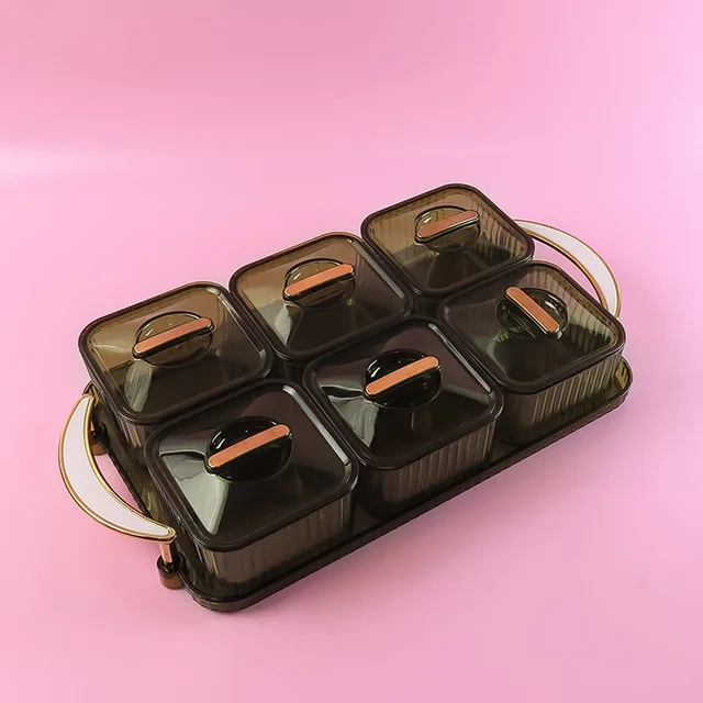 Multipurpose Transparent Spice Jar Set – 6-Piece with Tray & Lids