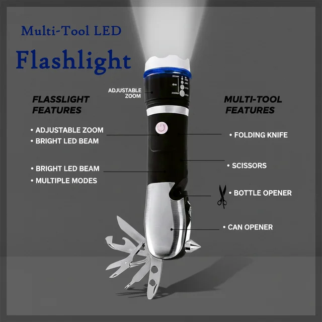 Multi-Tool LED Flashlight 7 in 1 Emergency Tool