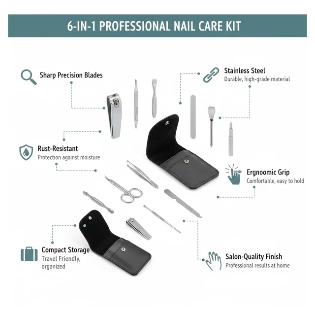 Nail Care Kit – 6-in-1 Stainless Steel Manicure Set | Velvet Wheels