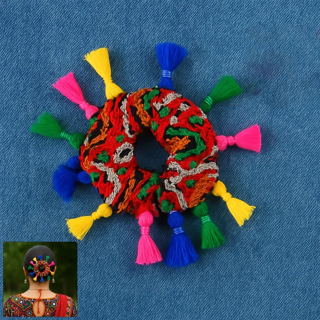 Navratri Hair Bun – Vibrant Multicolor Tassel Juda Accessory