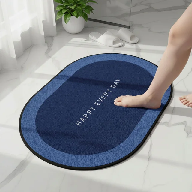 Non-Slip Oval Bath Mat – Super Absorbent Soft Velvet Surface