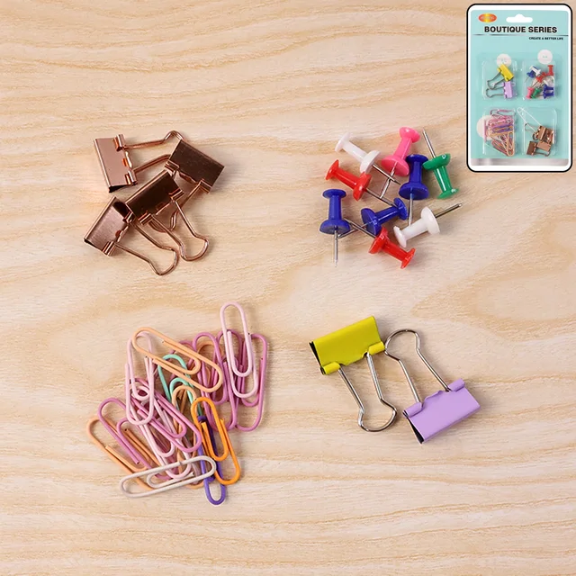 Office Clips & Pins Set – Colorful Durable Paper & Binder Clips
