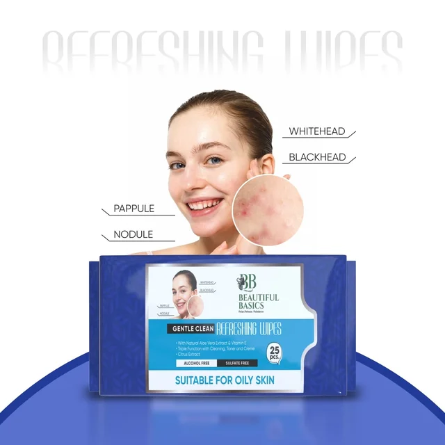 Oily Skin Face Wipes – Refreshing Cleansing | Beautiful Basics (2x50)