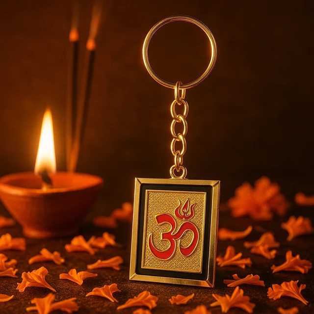 Om Trishul Keychain – Durable Golden Metal Accessory