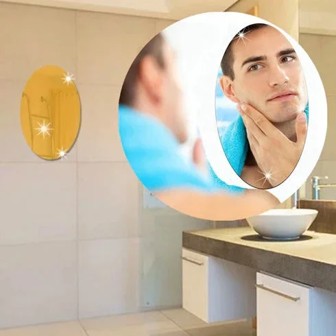 Oval Mirror Wall Sticker – Frameless, Easy Peel & Stick | Indo Glow