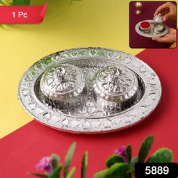 Oval Puja Thali with Kumkum Holders – Traditional & Durable Design