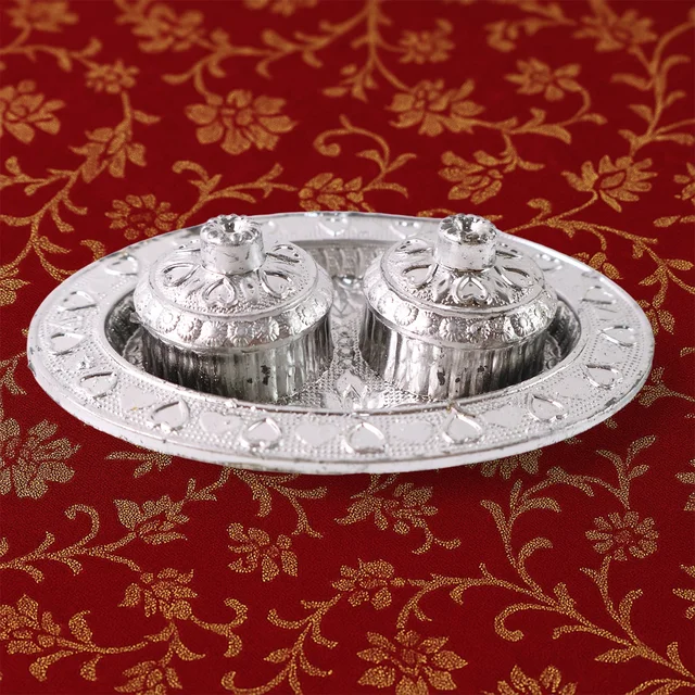 Oval Puja Thali with Kumkum Holders – Traditional & Durable Design