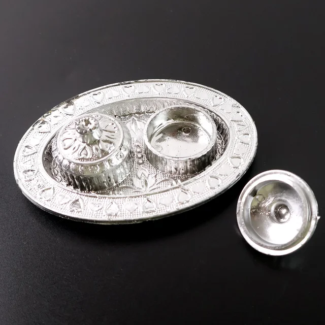 Oval Puja Thali with Kumkum Holders – Traditional & Durable Design