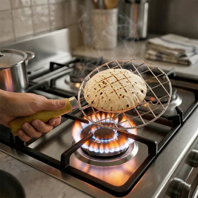 Papad Jali Roaster – Stainless Steel with Wooden Handle | CookAura