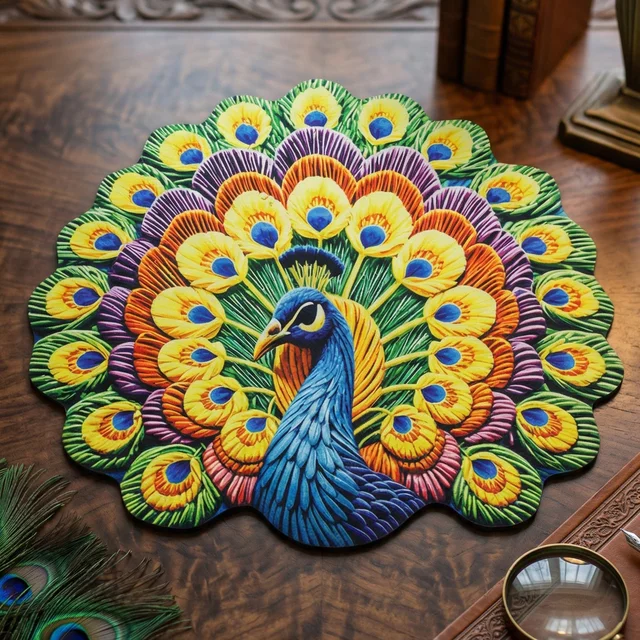 Peacock Design Floor Mat – Vibrant and Soft Home Decor