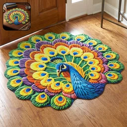 Peacock Design Floor Mat – Vibrant and Soft Home Decor