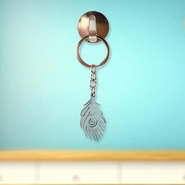 Peacock Feather Keychain – Durable Stainless Steel Design