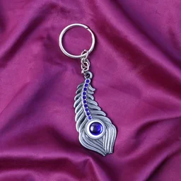 Peacock Feather Keychain – Elegant Metal with Blue Gem Accent