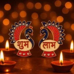 Peacock Wall Hanging Set – Traditional Shubh Labh Decor for Festivals
