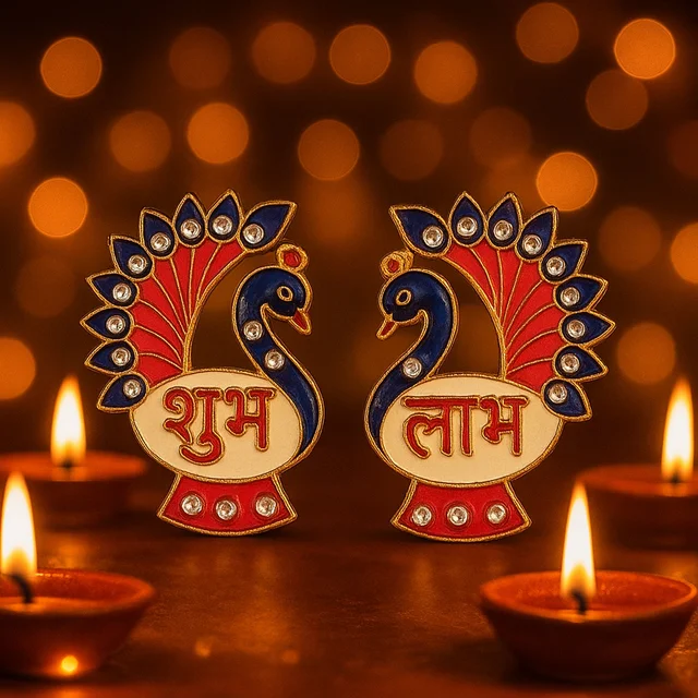 Peacock Wall Hanging Set – Traditional Shubh Labh Decor for Festivals