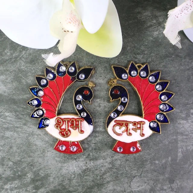 Peacock Wall Hanging Set – Traditional Shubh Labh Decor for Festivals