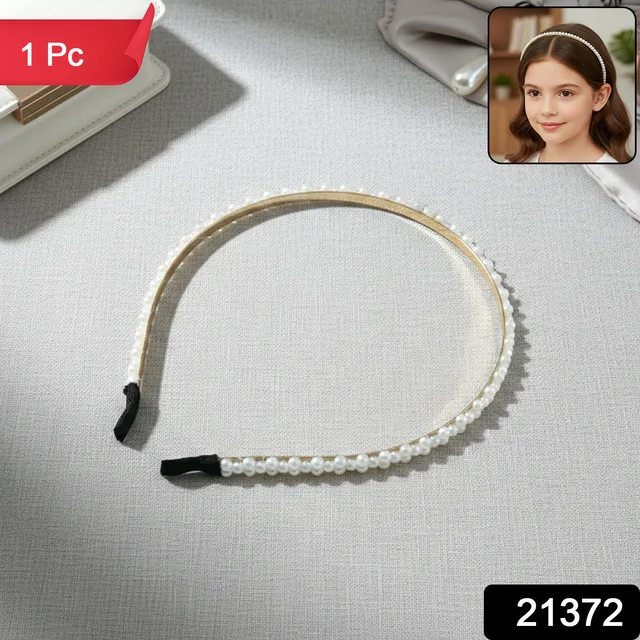 Pearl Beaded Hair Band – Elegant Slim Golden Metal Headband