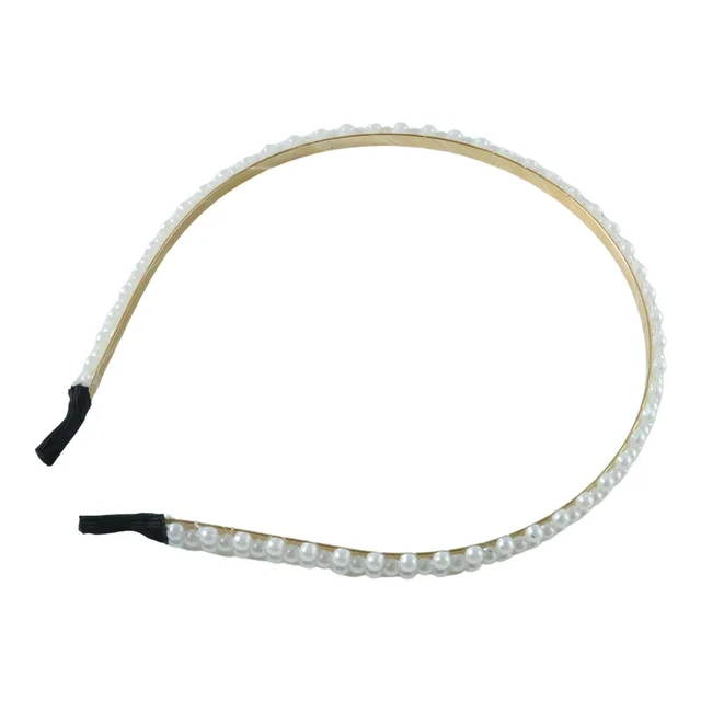 Pearl Beaded Hair Band – Elegant Slim Golden Metal Headband