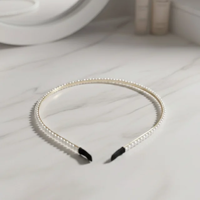 Pearl Beaded Hair Band – Elegant Slim Golden Metal Headband