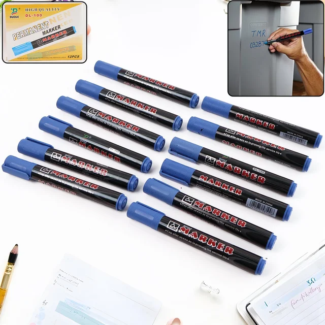 Permanent Blue Marker Pens – Vibrant, Waterproof 12-Pack