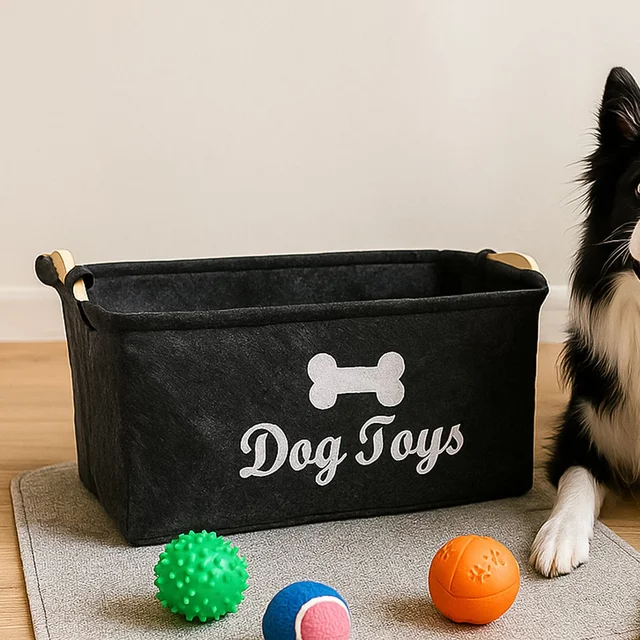 Pet Toy Storage Basket – Collapsible Felt Organizer for Dogs