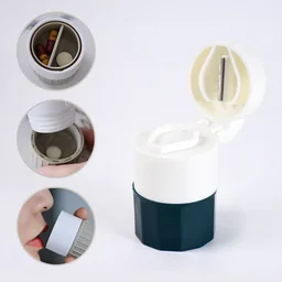 Pill Crusher 4-in-1 with Grinder, Cutter & Water Cup – Compact & Portable