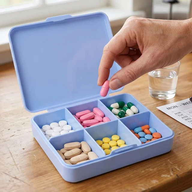 Pill Organizer Box – Compact 6-Compartment Daily Medicine Storage