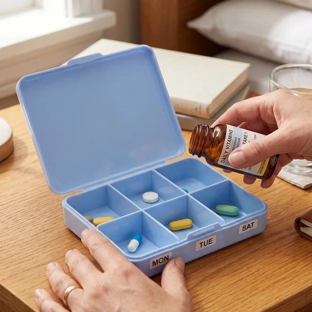 Pill Organizer Box – Compact 6-Compartment Daily Medicine Storage
