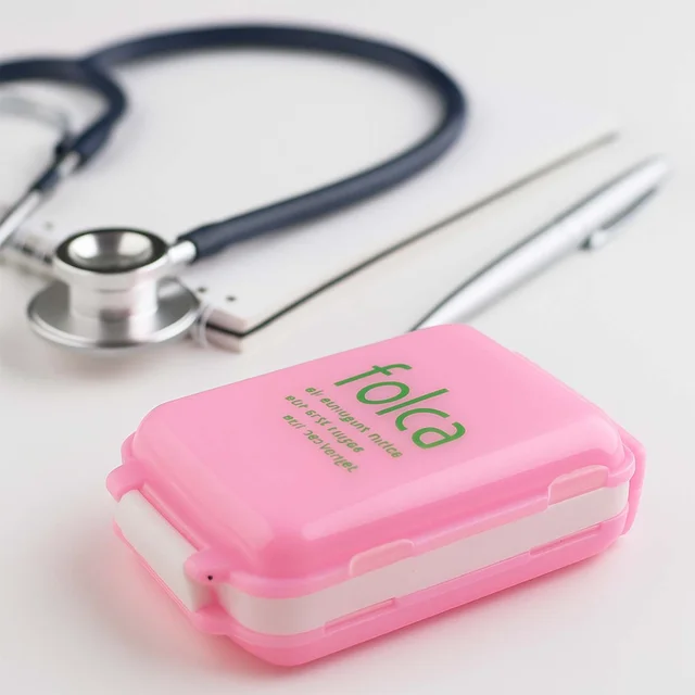Pink Dual-Sided Pill Organizer – 8-Compartment Portable Case