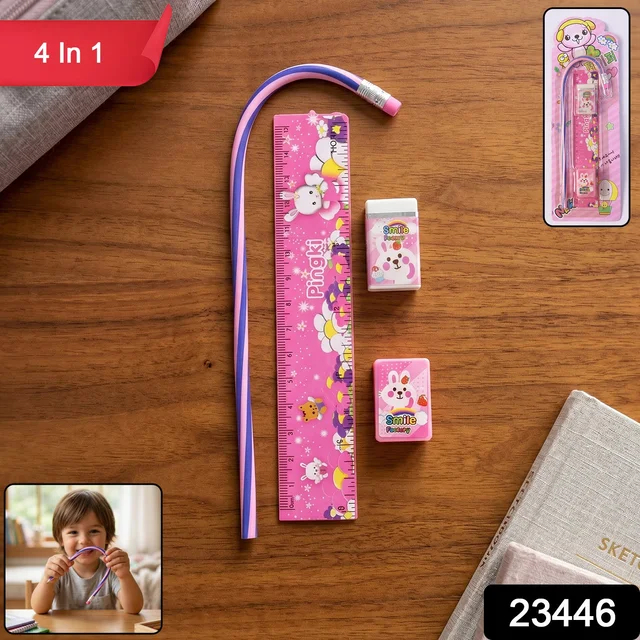 Pink Kids Stationery Set – 4-in-1 School Essentials