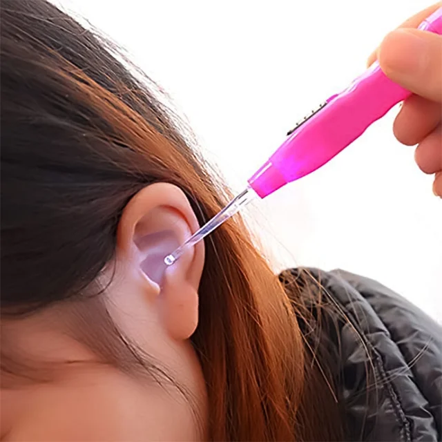 Pink LED Ear Pick with Flashlight and Tweezer – Safe Ear Cleaning